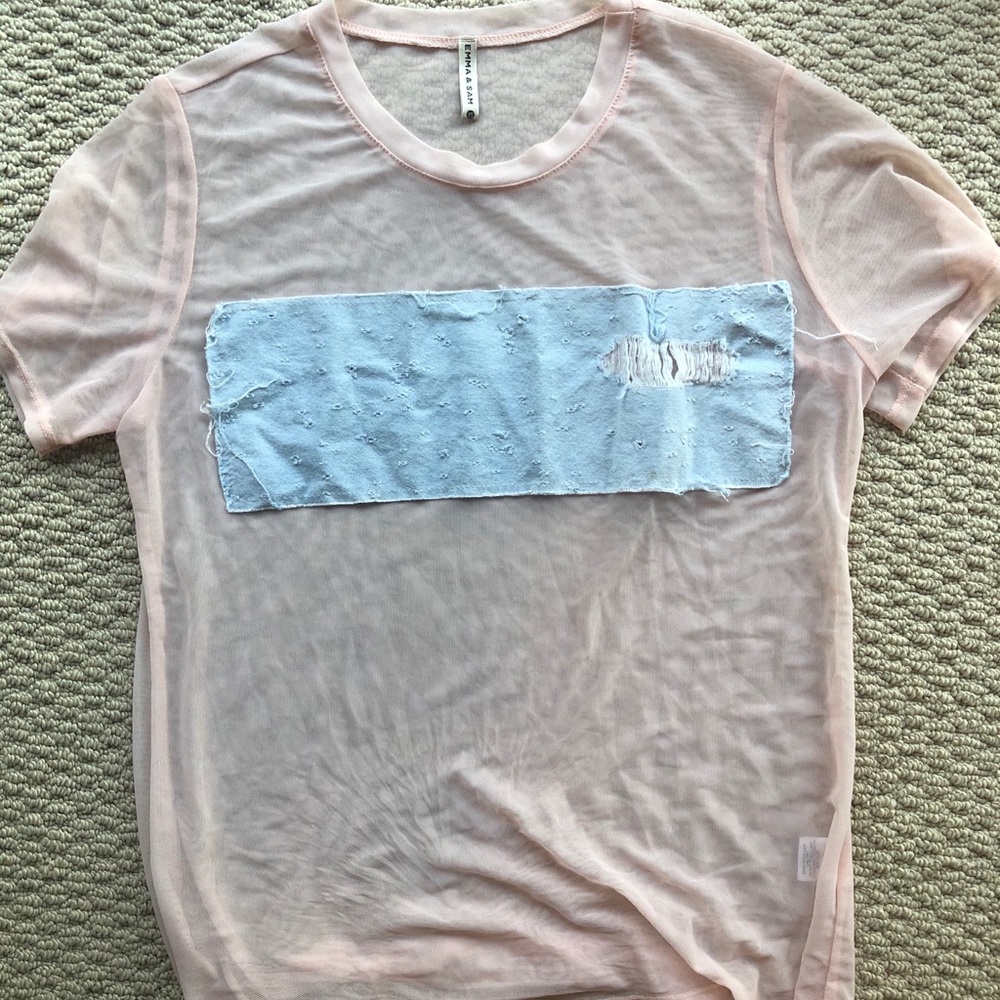 Mesh shirt with denim